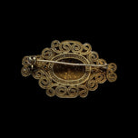 Early Gold Gilt Domed Brooch with Filigree Carnelian & Turquoise