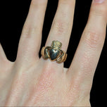 Large 9K Yellow Gold Scottish / Irish Claddagh Ring Size 6 1/4