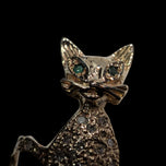 14K Yellow Gold Emerald & Diamond Cat Brooch