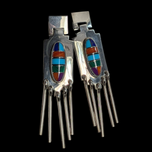 Sterling Silver Geometric H. Lewis Earrings Navajo Inlay Turquoise / Gemstones