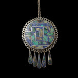 Mexican Silver Crushed Turquoise & Azurite Mosaic Pendant / Brooch