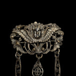 Early Designer Leo Glass Repousse Art Nouveau Chatelaine Brooch: Steel
