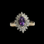 10K Yellow Gold Amethyst & Diamond Double Halo Ring Size 12
