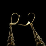 9K Yellow Gold Etruscan Revival / Torpedo Long Drop Dangle Lever Back Earrings