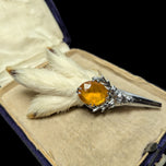 Metal Stag Head Orange Citrine Glass / Paste Stone Grouse Foot Brooch / Kilt Pin