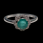 14K White Emerald and Diamond Halo Ring 6.5