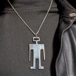 Sterling Modernist Human / Robot Figure Pendant Necklace