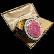 Art Deco Sterling Silver & Guilloché Enamel Pill Box