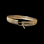 10K Yellow Gold Brushed Bangle Bracelet Satin / Diamond Cut Etching with Geometric Design 5/8"