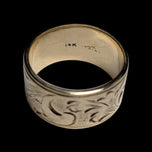 14K Yellow Gold Etched Floral Wide Band Size 7