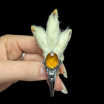 Metal Stag Head Orange Citrine Glass / Paste Stone Grouse Foot Brooch / Kilt Pin