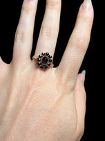 Antique .900 Silver Bohemian Garnet Flower Cluster Ring Size 8 1/4