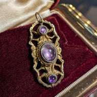 Antique Early Victorian Vermeil Foil Back Amethyst Cabochon Conversion Pendant