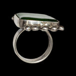 Modernist / Brutalist Sterling Silver Green Glass Abstract Statement Ring Size 7 Signed JJ