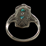18K White Gold White Sapphire and Green Glass Art Deco Style Filigree Ring Size 3 1/4