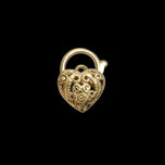 9K Yellow Gold Open Work Filigree Heart Lock / Padlock Pendant / Connector Charm