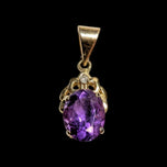 14K Yellow Gold Amethyst & Diamond Drop Pendant