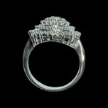 9K White Gold Diamond Round & Baguette Cut Cluster Cocktail Ring Size 6