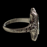 18K White Gold White Sapphire and Green Glass Art Deco Style Filigree Ring Size 3 1/4