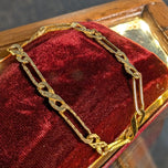 Mens 10K Yellow Gold Double Sided Etched Figaro Link Bracelet