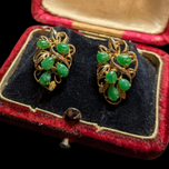 18K Yellow Gold & Jade Tension Back / Screw Post Cluster Earrings