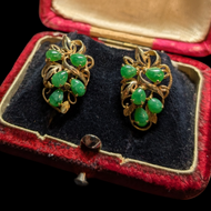 18K Yellow Gold & Jade Tension Back / Screw Post Cluster Earrings