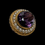 Victorian 14K Gold Natural Amethyst & Seed Pearl Brooch / Pendant