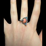 Sterling Silver MCM Modernist Coral Cabochon Ring Size 7