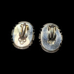 Native American Sterling Silver Inlaid Gemstone Clip On Earrings Signed