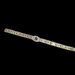 Art Deco Filigree Panel Link Bracelet with Purple Glass Sterling Silver