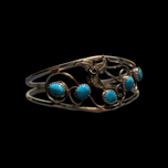 Turquoise Sterling Silver Cuff with Flower Bracelet Navajo Floral Design