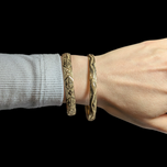Brushed 10K Yellow Gold Diamond Cut / Satin Bangle Bracelet with Geometric Design 1/4"