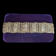 Sterling "S&F" Filigree Storytelling Panel Link Bracelet Asian Figures & Symbols