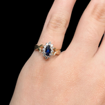 14K Yellow Gold Marquise Cut Sapphire and Diamond Halo Ring Size 3 1/2