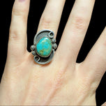Mexico Sterling Silver Turquoise Cabochon Star & Swirl Shadowbox Ring Size 5.5