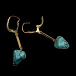 10K Yellow Gold Raw Turquoise Nugget Lever Back Drop Earrings