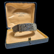 Sterling Silver Heavy Floral Panel and Rope Chain / Weave Bracelet: Box Clasp