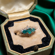 14K Yellow Gold, Emerald and Diamond Estate Ring Size 7
