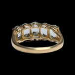 14K Yellow Gold Oval Cut 5 Stone Aquamarine Ring Size 6.5