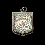 Antique Victorian Silver Scrollwork Shield Watch Fob Pendant Green Scottish Iona Marble Cabochon