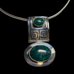 Sterling Silver Mexican Geometric Malachite Articulated Pendant Collar / Choker Necklace