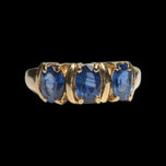 14K Yellow Gold Natural Heat Treated Triple Sapphire Ring Size 8 1/2