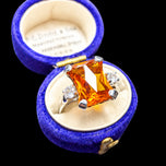 10K White Gold Rectangular Cut Synthetic Orange Sapphire & Topaz Ring Size 6