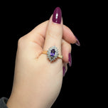 10K Yellow Gold Amethyst & Diamond Double Halo Ring Size 12