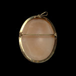 18K Yellow Gold Cameo Brooch / Pendant Cornucopia, Cherub & Woman Italy