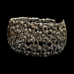 European .835 Silver Open Work Hinge Cuff Bracelet Signed DIV