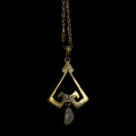 Antique 10K Yellow Gold Arts & Crafts Era Lavalier Necklace with Seed Pearls