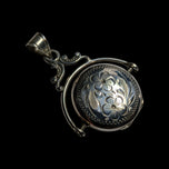 Sterling Silver Revolving Etched Photo Locket Spinner Fob / Pendant