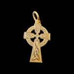 9K Yellow Gold Celtic Cross Charm / Pendant With Knotwork / Scroll Details