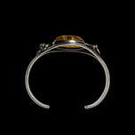 Sterling Silver Split Shank Cognac Baltic Amber Cuff Bracelet: Floral Motif